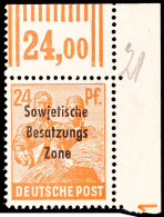 24 Pfg Aus Der Bogenecke Oben Rechts Mit Druckerzeichen "1", Tadellos Postfrisch, 150,-, Katalog: 190DZ **24... - Autres & Non Classés