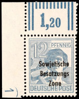 12 Pfg Aus Der Bogenecke Oben Links Mit Druckerzeichen "1", Tadellos Postfrisch (im Oberrand Falzrest), 150,-,... - Autres & Non Classés