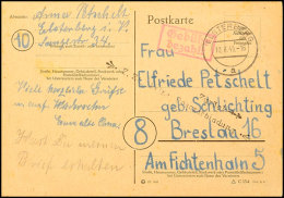 1945, Postkarte Aus ELSTERBERG 10.8.45 Mit Ra2 "Gebühr Bezahlt" Nach Breslau Und Zurück Mit Zier-L2... - Autres & Non Classés