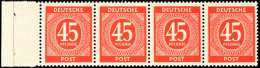 45 Pf. Ziffer Rot, Wz. Steigend, Waager. 4er-Streifen Vom Linken Bogengrand, Postfrisch, Mi. 800 (alter Ausruf... - Autres & Non Classés