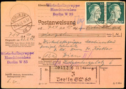 50 Pf. Hitler, Waager. Paar Auf Postanweisung über RM 714,10 Von BERLIN 23.3.45 Nach Wien, Mit... - Autres & Non Classés