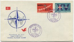 TURKEY,TURQUIE,TURKEI, NATO'S 15th YEAR 1964 FIRST DAY COVER - Lettres & Documents