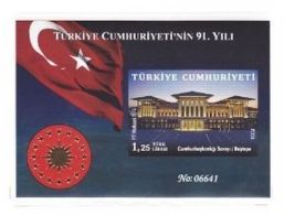 AC - TURKEY BLOCK STAMP - 91st YEAR OF THE REPUBLIC OF TURKEY NUMBERED SOUVENIR SHEET MNH 29.10.2014 - Blocks & Sheetlets