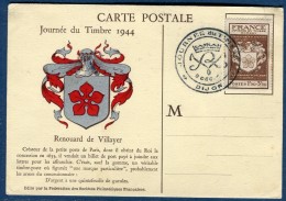 France, Carte Avec Cachet  Journée Du Timbre De Dijon De 1944 Réf. 778 - Cachets Commémoratifs