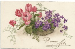 Bonne Fête/D'un  Petit-fils à Sa Grand Mére/ Corbeille De Fleurs / Tulipes Et Violettes/ Vers 1950    CFA1 - Muttertag