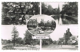 RB 1094 - Real Photo Multiview Postcard - Enfield Middlesex - Market Place The Town & Park - Middlesex