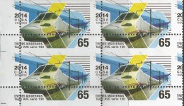 B)2014 CUBA, TRAIN, RAIL, CABIN, MODERN TRAINS, BLOCK OF 4, SHIFTED PERFORATION, MNH - Blocs-feuillets