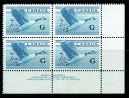 1953  Canadian Goose  Sc O31  LR PLate Block No 2  MH - Sovraccarichi