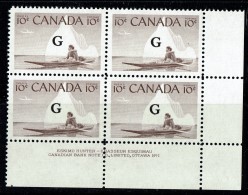 1955  Inuk In Kayak  Sc )39   LR Plate Block No 1   MH - Overprinted