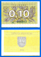 Lituanie 0.10 Talonas 1991 Decentré Sans Texte Nombre Vert Neuf UNC Plant Litu Paypal Skrill Bitcoin Ok - Lithuania