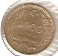 4-turk1000L-91. Moneda Turkia Circulada. 1000 Liras 1991. MBC - Turkey