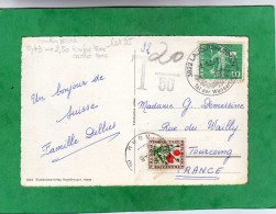 Postkarte Carte Postale Interlaken Mit Jungfrau Timbre Taxe Français Cachet T20/50 2 Scans 04/08/1966 - 1960-.... Brieven & Documenten