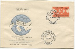 TURKEY,TURQUIE,TURKEI, COMMEMORATIVE STAMP OF THE LETTER WRITING WEEK 1958 FDC. - Covers & Documents