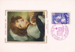 C01-02-04-   FDC MK Soie J0 France Croix-Rouge Jeune Fille Au Petit Chien 11-12-1971 71 Tournus - Souvenir Cards - Joint Issues [HK]