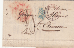 1827 LETTRE BELGIQUE NAMUR BRUXELLES POUR ST ETIENNE  FRANCE. TAXE PLUME 30. B4R  / 803 - 1830-1849 (Belgica Independiente)