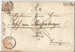 AUSTRIA09-Involucro Del 6/9/1858 Da Steyr A Vienna Con Kreuzer. 3 Rosso E 6 Kreuzer Bruno. Leggi.... - Covers & Documents