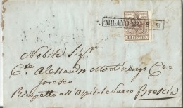LV141 - Lettera Del 24 Agosto 1851  Da Milano A Brescia  Con Cent 30 Bruno Chiaro , 1° Tipo   . Leggi .... - Lombardo-Venetien