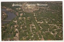 CPM    WISCONSIN     GREETINGS  APPLETON  AERIAL VIEW     SHOWING COLLEGE AVE AND THE FOX RIVER - Appleton
