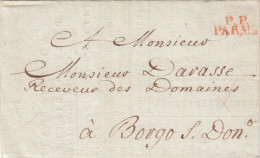 France Italia Dept. Conquis 111 Taro 1809 "P.P. PARMA" En Rouge Lettre Pour Borgo San Donino (o171) - 1792-1815: Départements Conquis