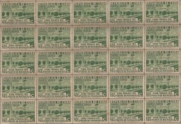 B)1936 CUBA-CARIBBEAN, MATANZAS ISSUE GREEN, C20, BLOCK OF 25, TONED, MNH - Blocs-feuillets