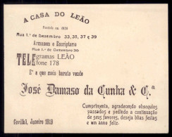 Cartão Com Publicidade Loja CASA DO LEAO Na Covilhã. Old Advertising 1919 Portugal - Portugal