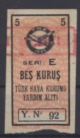 TURQUIE,TURKEI TURKEY TURKISH AERONAUTICAL ASSOCIATION  5 KURUS USED STAMP - Europe