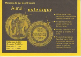 Romania - Advertising Card - France - 20 Francs 1886 - Gold Coin Picture - Coins (pictures)