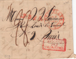 Belgique France 1833 Bruxelles Lettre Pour Paris, "LPB2R" & Cachet D´entré "BELGIQUE PAR VALENCIENNES" En Rouge (o201) - 1830-1849 (Belgique Indépendante)