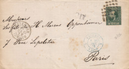 Pays-Bas France 1872 Amsterdam Lettre 20 C. Vert Pour Paris, Obl. Muette Cachet Française D´entrée Valenciennes (o204) - Lettres & Documents