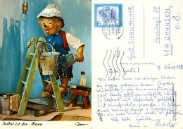 AK Mecki-Karte Nr. 467 "Selbst Ist Der Mann" Maler Ausmalen Leiter Glühbirne Light Bulb Ladder Igel Herisson Riccio 1982 - Mecki