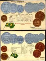 COIN CARDS-EMBOSSED METALLIC COLORS-BRAZIL-TWO VARIETIES-SCARCE-CC-79 - Münzen (Abb.)