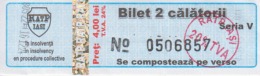 Transportation Ticket Tram Tramway Ticket 2 Travels Iasi Romania - Europa