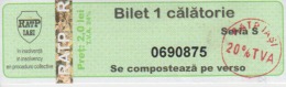 Transportation Ticket Tram Tramway Ticket 1 Travel Iasi Romania - Europe