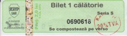 Transportation Ticket Tram Tramway Ticket 1 Travel Iasi Romania - Europa