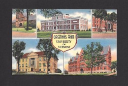 BURLINGTON - VERMONT - GREETINGS FROM UNIVERSITY OF VERMONT - LINEN CARD - PUB. BY RIVERSIDE PAPER - Burlington