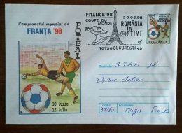 ROUMANIE Football Coupe Du Monde 98. Entier Postal Cachet Temporaire 30/06/98 Ayant Circulé - 1998 – France
