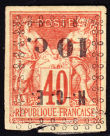 New Caledonia 1892 10c On 40c Imperf Inverted Overprint. Scott 11a. MH. Tear At Bottom Of Stamp. - Unused Stamps