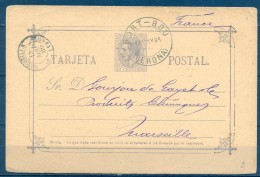 1886 , E.P. 11 , GERONA , ENTERO POSTAL CIRCULADO ENTRE PORT BOU Y MARSELLA , LLEGADA - 1850-1931