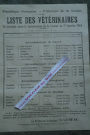 23 - AUBUSSON - GUERET-BOURGANEUF-BOUSSAC-AFFICHE LISTE DES VETERINAIRES 1924-VETERINAIRE- LA SOUTERRAINE-AUZANCES-EVAUX - Posters