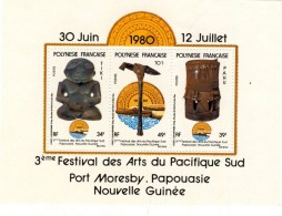 BLOC** 3 TIMBRES TAHITI 1980 # FESTIVAL DES ARTS PACIFIQUE SUD #  POLYNESIE FRANCAISE # N°5 - Blocs-feuillets