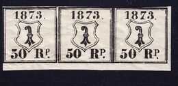 Fiscal Marken BASEL Polizei-Marken Dreierstreifen 1873 50Rp Mit Bogenrand - Revenue Stamps