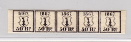 Fiscal Marken BASEL Polizei-Marken 5er-Streifen 1867 50Rp Mit Bogenrand - Revenue Stamps