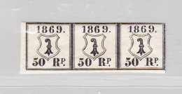 Fiscal Marken BASEL Polizei-Marken 3er-Streifen 1869 50Rp - Revenue Stamps
