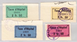 Fiscalmarken Canton Genève  1902/1907 Taxe D´Hopital  (4 Marken) Auf Papierstück - Revenue Stamps