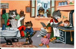 CP  ANIMAUX HABILLES - CHATS - A LA CUISINE - Dressed Animals