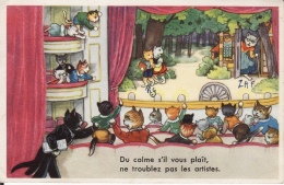 CP  ANIMAUX HABILLES - CHATS - AU THEATRE - DU CALME S´IL VOUS PLAIT, NE TROUBLEZ PAS LES ARTISTES - ECRITE EN 1954 - Dressed Animals