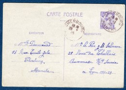 France- Entier Postal Type Iris De Cherbourg Pour Annemasse En 1945 - Réf. 810 - Cartes Postales Types Et TSC (avant 1995)