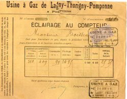 VP4507 -  Facture - Usine à Gaz De LAGNY - THORIGNY - POMPONNE - Elektriciteit En Gas