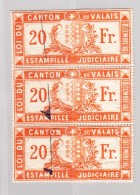 Fiscalmarken Kanton Wallis 1884 Estampille Judiciaire 20Fr Senkrechter 3er-Streifen - Revenue Stamps