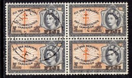 FIJI - 1954 QEII HEALTH HALFPENNY FINE USED BLOCK OF 4 SG 297 X 4 REF A - Fiji (...-1970)